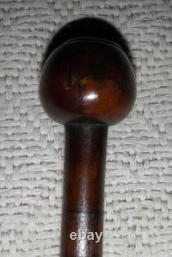 Antique Walking Stick / Cane Ball Handle With Silver End Carved Twisted Shaft