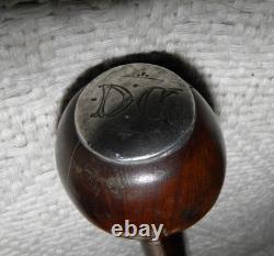 Antique Walking Stick / Cane Ball Handle With Silver End Carved Twisted Shaft