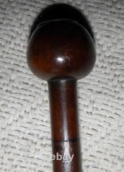 Antique Walking Stick / Cane Ball Handle With Silver End Carved Twisted Shaft