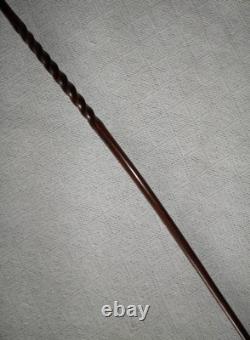 Antique Walking Stick / Cane Ball Handle With Silver End Carved Twisted Shaft