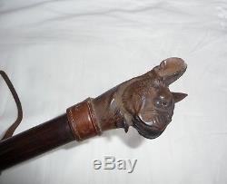 Antique Walking Stick Cane Carved Dog Bully Head Handle Mechanical Mouth & Ears