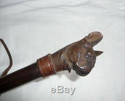 Antique Walking Stick Cane Carved Dog Bully Head Handle Opens Mouth Wiggles Ears