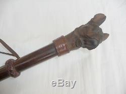 Antique Walking Stick Cane Carved Dog Bully Head Handle Opens Mouth Wiggles Ears