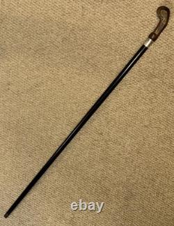 Antique Walking Stick / Cane Carved Kris Hilt & Hallmarked 1917 Silver Collar