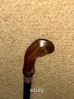 Antique Walking Stick / Cane Carved Kris Hilt & Hallmarked 1917 Silver Collar