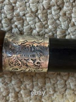 Antique Walking Stick / Cane Carved Kris Hilt & Hallmarked 1917 Silver Collar