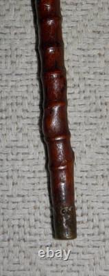 Antique Walking Stick Cane Carved Pug Dog Head Handle Hallmarked Silver Collar