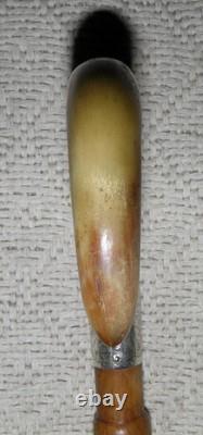 Antique Walking Stick Cane Entirely Carved Shaft Silver Collar Hallmarked 1919