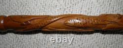 Antique Walking Stick Cane Entirely Carved Shaft Silver Collar Hallmarked 1919