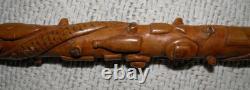 Antique Walking Stick Cane Entirely Carved Shaft Silver Collar Hallmarked 1919