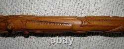 Antique Walking Stick Cane Entirely Carved Shaft Silver Collar Hallmarked 1919
