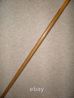 Antique Walking Stick Cane Hand-Carved Antler Glass Eyed Hunt Hound Whistle Top