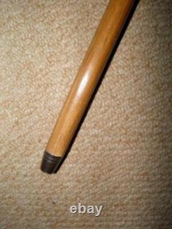 Antique Walking Stick Cane Hand-Carved Antler Glass Eyed Hunt Hound Whistle Top