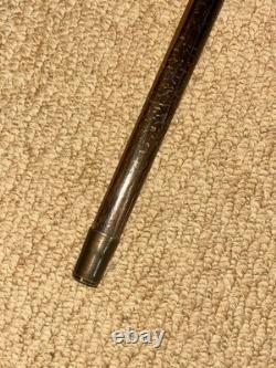Antique Walking Stick / Cane Hand-Carved Antler Man & Hallmarked 1923 Silver