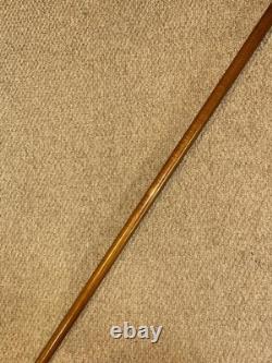 Antique Walking Stick Cane Hand-Carved Bearded Man with Hat & Brass Collar