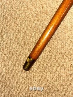 Antique Walking Stick Cane Hand-Carved Bearded Man with Hat & Brass Collar