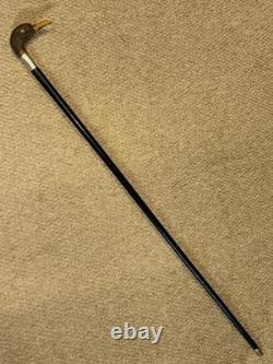 Antique Walking Stick Cane Hand-Carved Bird Handle & Hallmarked 1916 Silver