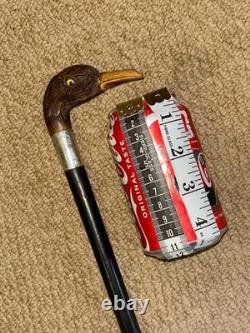 Antique Walking Stick Cane Hand-Carved Bird Handle & Hallmarked 1916 Silver
