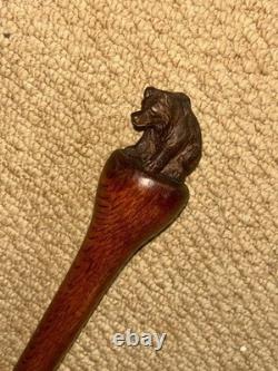 Antique Walking Stick Cane Hand-Carved Black Forrest Bear Top