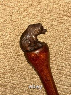 Antique Walking Stick Cane Hand-Carved Black Forrest Bear Top
