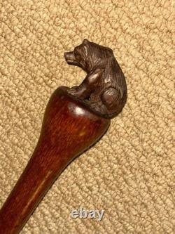 Antique Walking Stick Cane Hand-Carved Black Forrest Bear Top