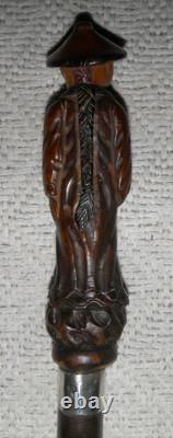 Antique Walking Stick / Cane Hand Carved Chinese Man Silver Collar By Kendall