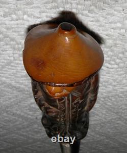 Antique Walking Stick / Cane Hand Carved Chinese Man Silver Collar By Kendall