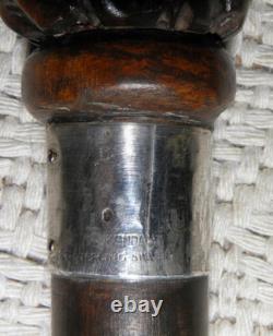 Antique Walking Stick / Cane Hand Carved Chinese Man Silver Collar By Kendall