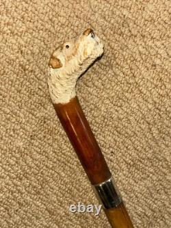 Antique Walking Stick Cane Hand Carved Czilinsky Hound Hallmarked Silver BRIGG