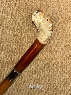 Antique Walking Stick Cane Hand Carved Czilinsky Hound Hallmarked Silver BRIGG