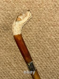 Antique Walking Stick Cane Hand Carved Czilinsky Hound Hallmarked Silver BRIGG