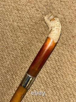 Antique Walking Stick Cane Hand Carved Czilinsky Hound Hallmarked Silver BRIGG