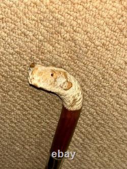 Antique Walking Stick Cane Hand Carved Czilinsky Hound Hallmarked Silver BRIGG