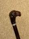 Antique Walking Stick Cane Hand-Carved Eagle Head Top & Silver Collar