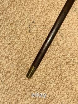 Antique Walking Stick Cane Hand Carved Elephant Handle & Sterling Silver Collars