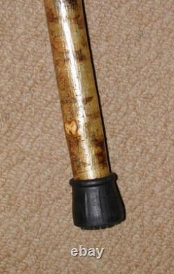 Antique Walking Stick / Cane Hand-Carved Fox Head Handle Silver Birch Bark Shaft