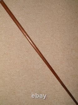 Antique Walking Stick / Cane Hand-Carved Fritz Handle Decorative Steel Collar
