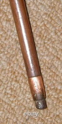 Antique Walking Stick / Cane Hand-Carved Fritz Handle Decorative Steel Collar