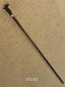 Antique Walking Stick Cane Hand-Carved Gadget Tongue Crocodile & Chinese Silver