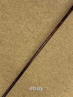 Antique Walking Stick Cane Hand-Carved Gadget Tongue Crocodile & Chinese Silver