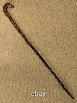 Antique Walking Stick Cane Hand-Carved Horse Crook Handle Hand & Snake Shaft