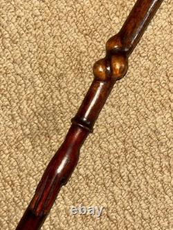 Antique Walking Stick Cane Hand-Carved Horse Crook Handle Hand & Snake Shaft