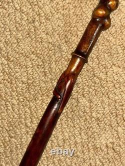 Antique Walking Stick Cane Hand-Carved Horse Crook Handle Hand & Snake Shaft