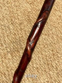 Antique Walking Stick Cane Hand-Carved Horse Crook Handle Hand & Snake Shaft