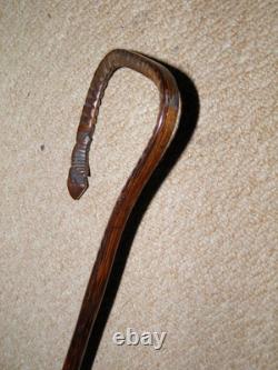 Antique Walking Stick / Cane Hand-Carved Horse Leg & Hoof Crook Handle