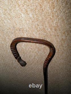Antique Walking Stick / Cane Hand-Carved Horse Leg & Hoof Crook Handle