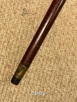Antique Walking Stick Cane Hand-Carved Intricate Alsatian Top & Silver Collar