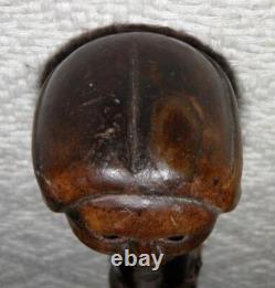 Antique Walking Stick / Cane Hand Carved Lady's Head Shaft With Carved Snakes