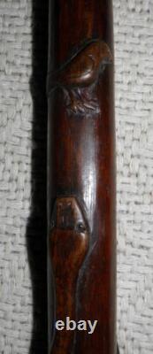 Antique Walking Stick / Cane Hand Carved Lady's Head Shaft With Carved Snakes