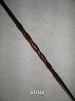 Antique Walking Stick / Cane Hand Carved Lady's Head Shaft With Carved Snakes